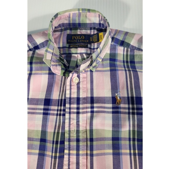 Polo Ralph Lauren Plaid Short Sleeve Button Down Shirt Natural Stretch 2T - Picture 4 of 5